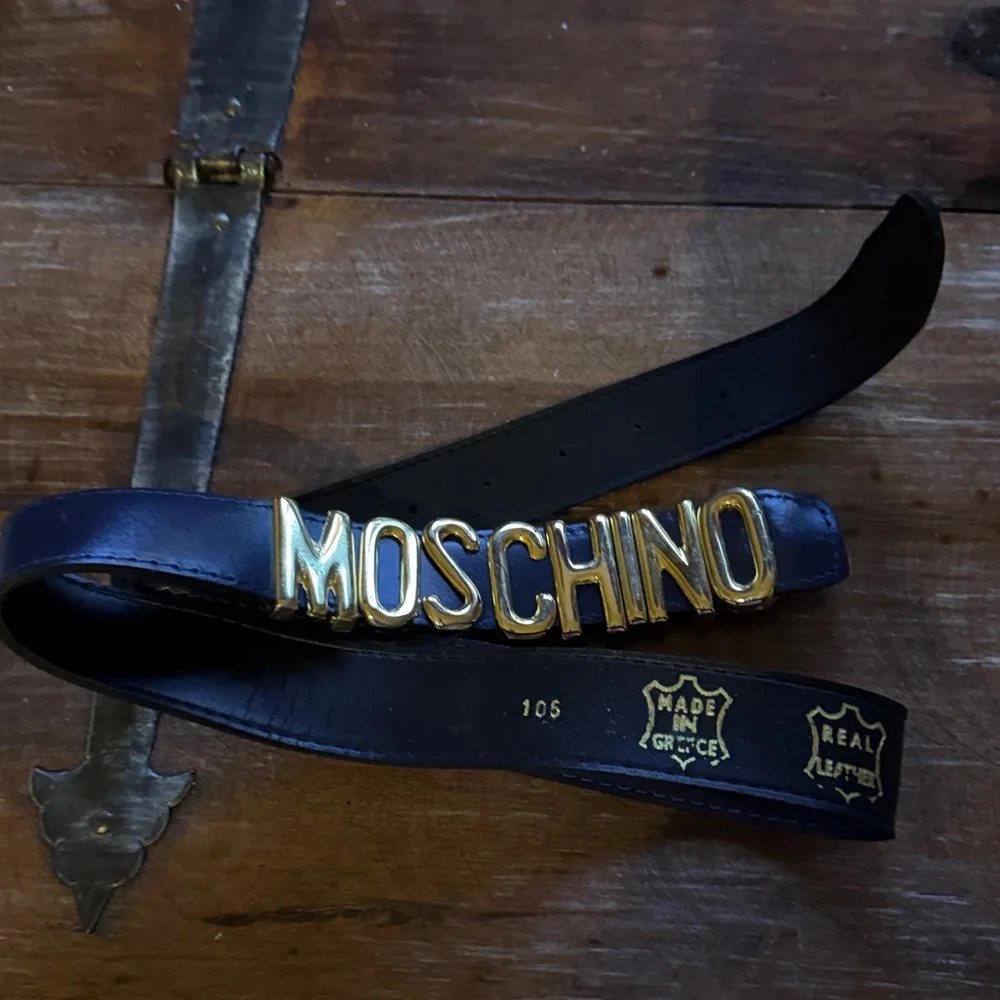 Moschino Black Leather Belt with Gold MOSCHINO Logo